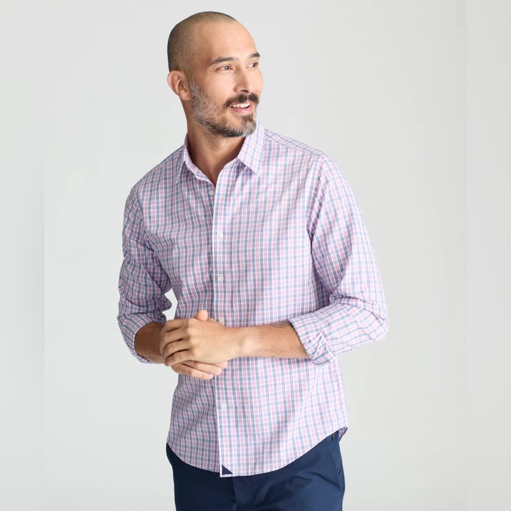 UNTUCKit Wrinkle-Free Dolcetto Dress Shirt Pink/Blue/White Plaid Check Medium